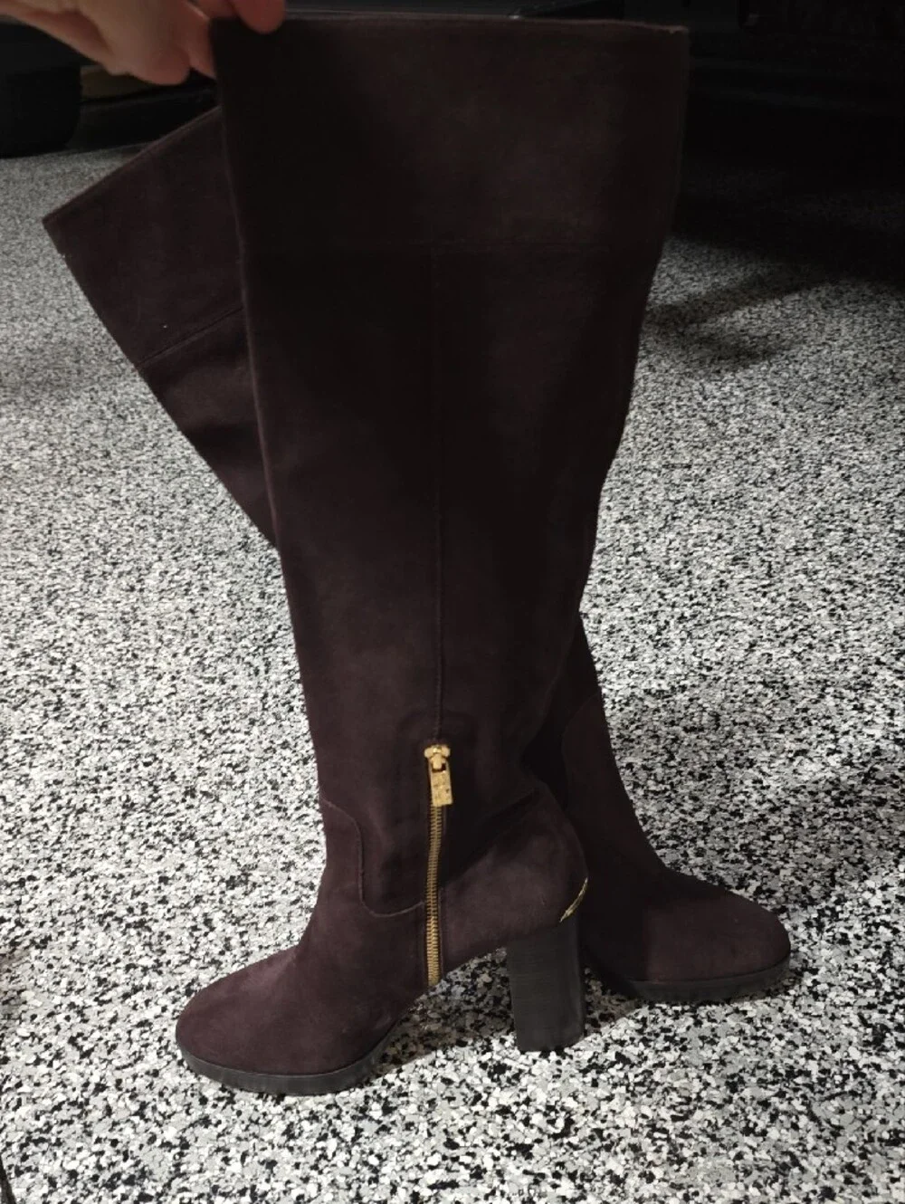 Michael Kors Dark Brown Suede Over-the-Knee Block Heel Boots